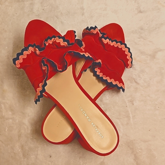 Loeffer Randall Shoes - Vintage 8.5 Loeffler Randall Red Ruffled slip on sandals 2in